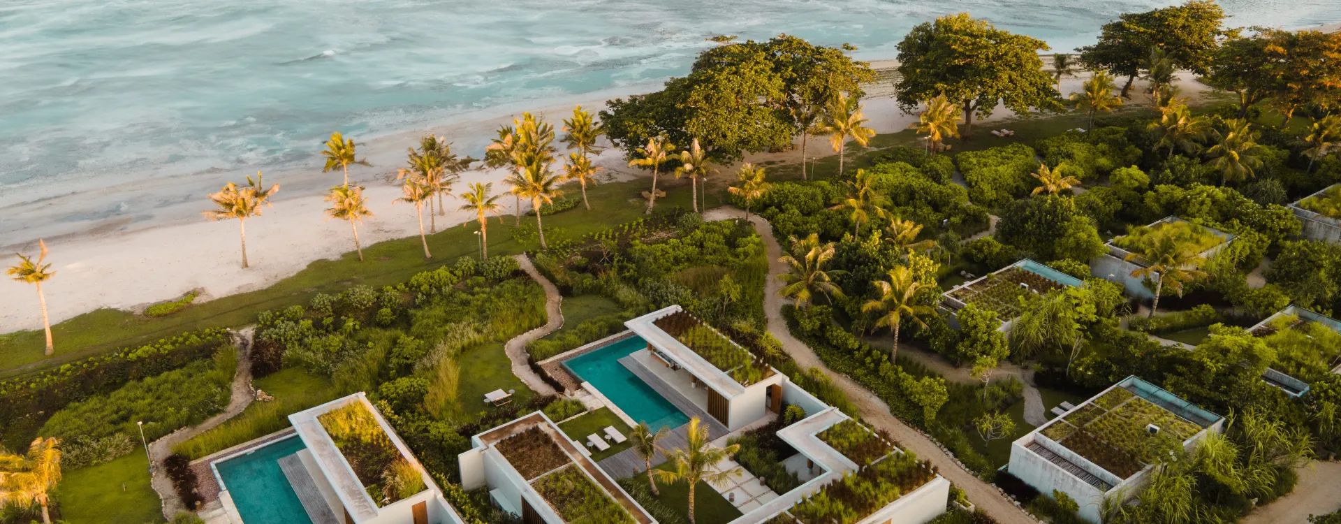aerial image of luxury hotel rooms on a beach in sumba