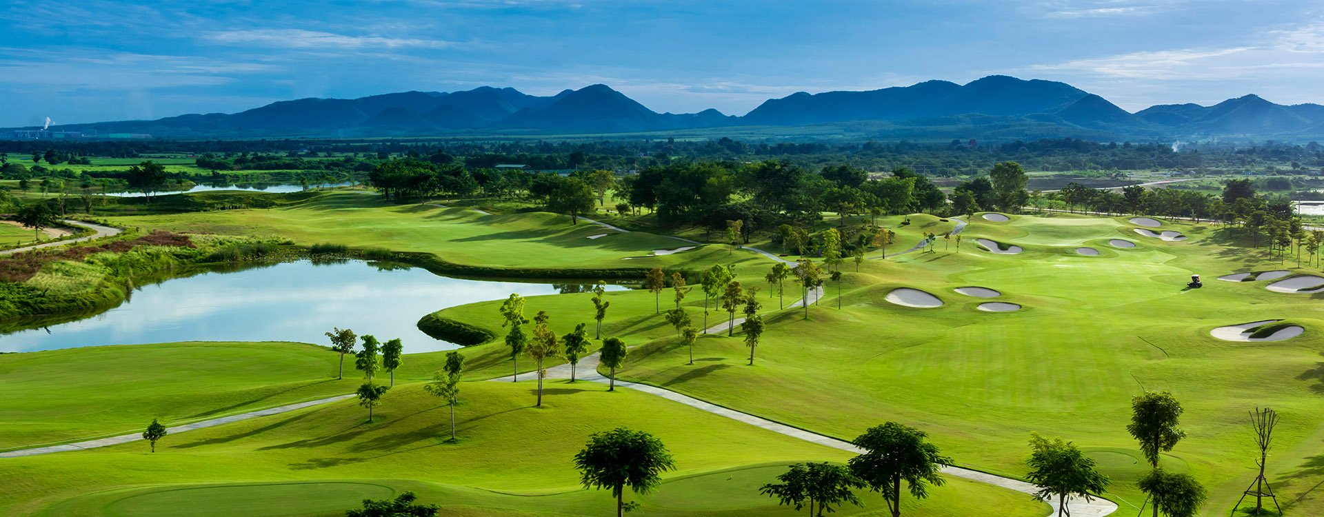 Golf course with a rich green turf beautiful scenery