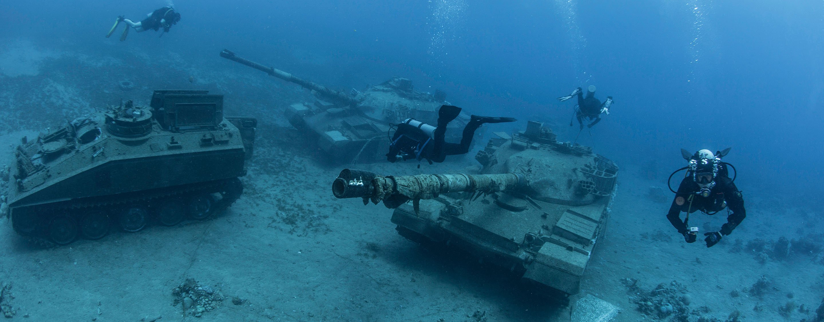Diving in Jordan in Aqaba, where under water there are armored vehicles and tanks and other military equipment