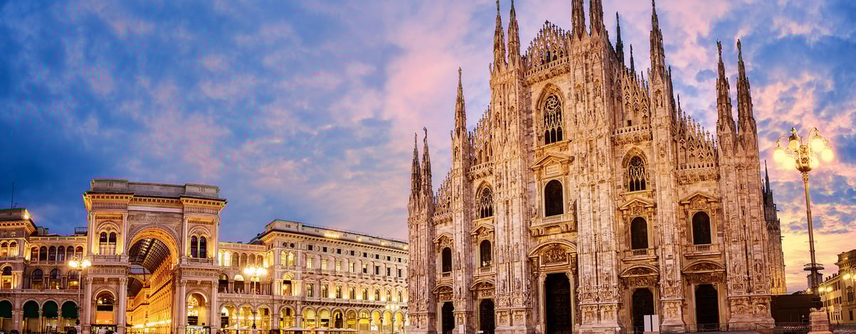 Milan Cathedral, Duomo di Milano, Italy, one of the largest churches in the world on sunrise