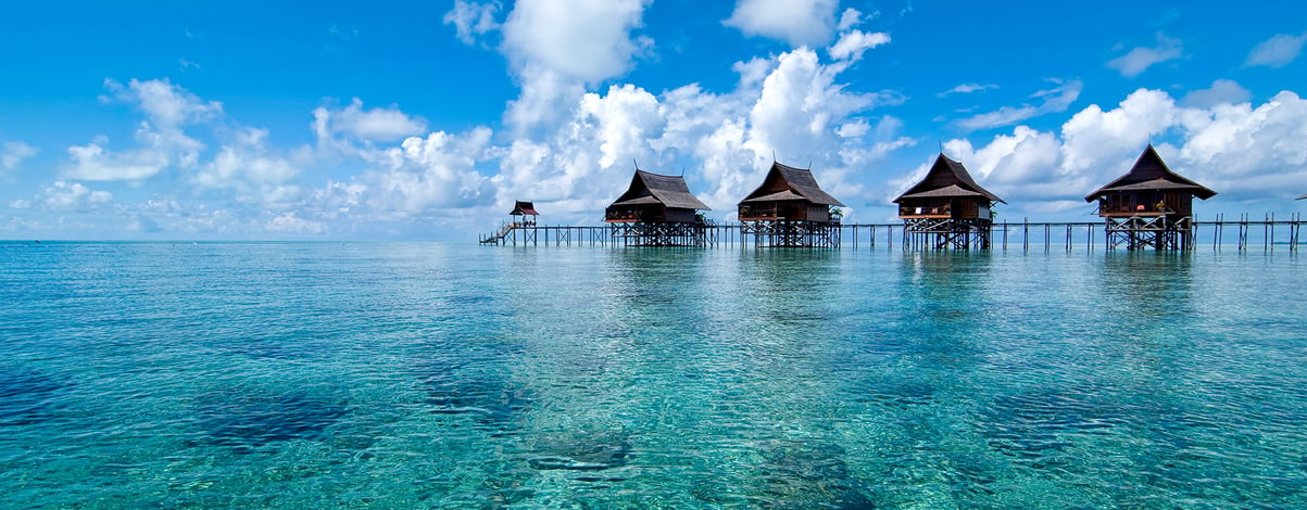 A man-made Kapalai island exotic tropical resort in the middle of ocean of clear water