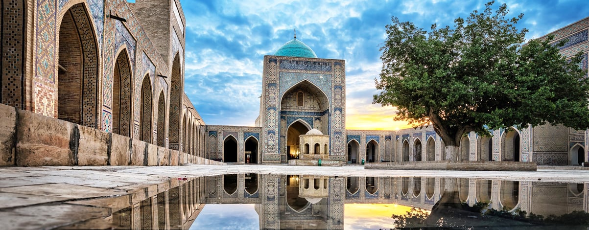 Inner courtyard of the Kalyan Mosque, part of the Po-i-Kalyan Complex in Bukhara, Uzbekistan
