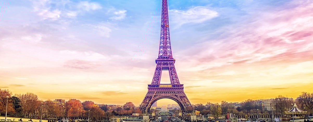 Eiffel Tower at sunset in Paris, France