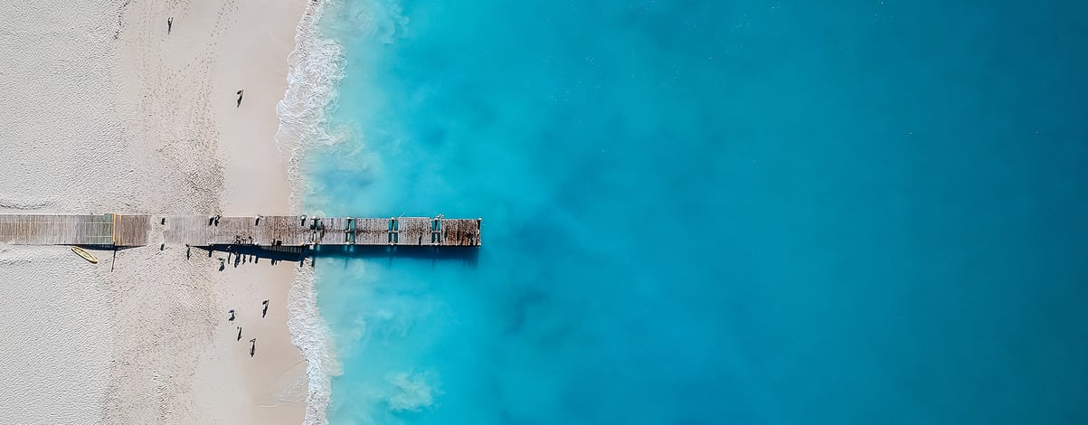 Drone panorama of pier in Grace Bay, Providenciales, Turks and Caicos