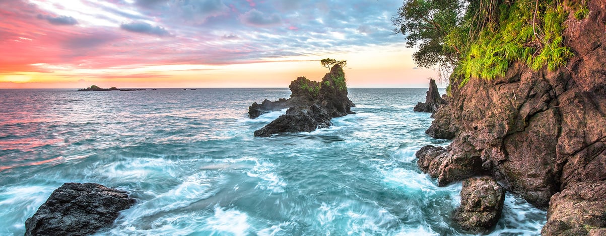 Long exposure of the sunset over the Pacific Ocean on the west side of the Osa Peninsula, Costa Rica