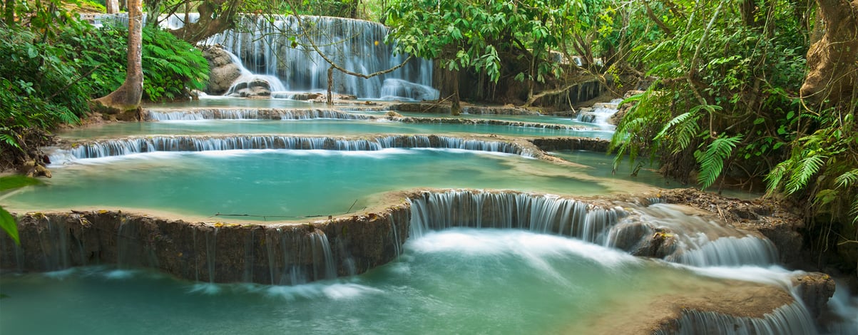 Kuang Si cascading waterfall in rain forest, Luang prabang, Laos