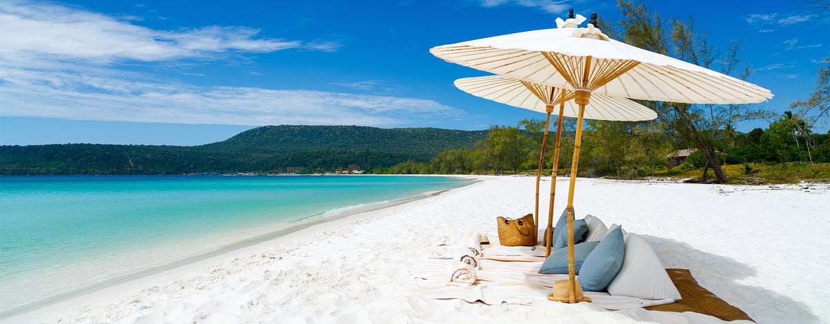 Landscape photo of beautiful white sand exotic beach in Myanmar