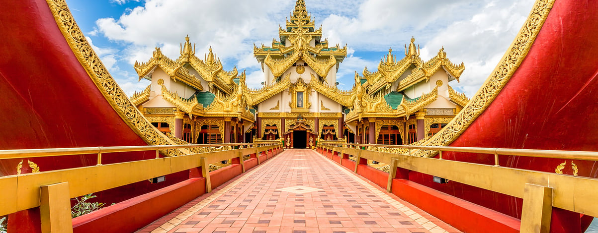 Karaweik palace entrance walkway in Yangon, Myanmar