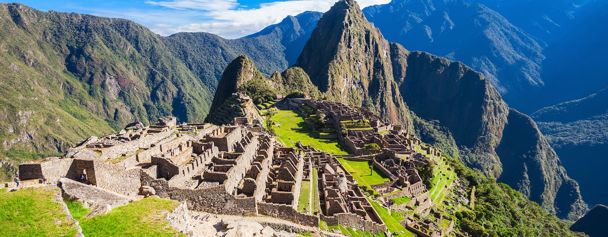 View of the Lost Incan City of Machu Picchu near Cusco, Peru. A UNESCO World Heritage Site