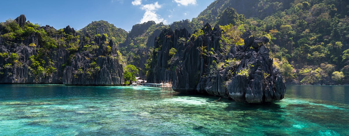 Famous Lime rocks of Coron island and clear blue waters Busuanga Palawan Philippines