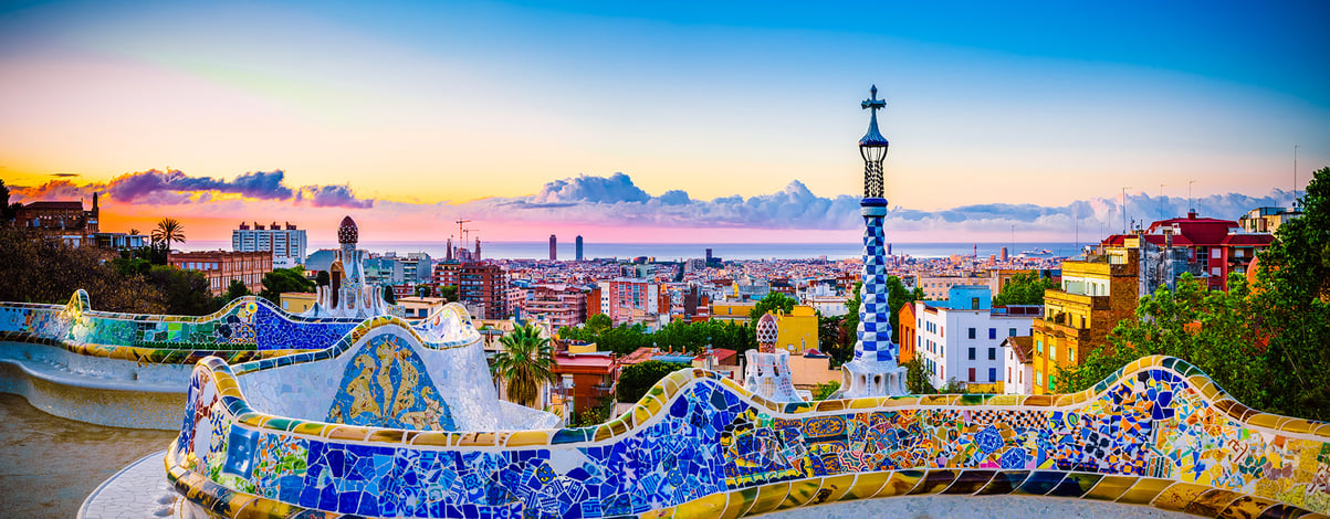 Park Guell by architect Gaudi in a summer day in Barcelona, Spain