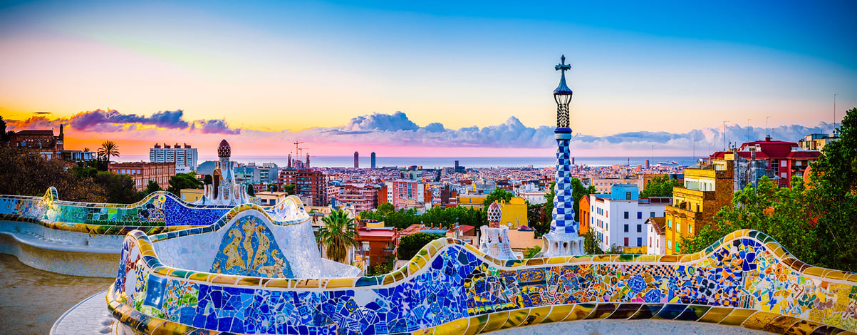 Park Guell by architect Gaudi in a summer day in Barcelona, Spain