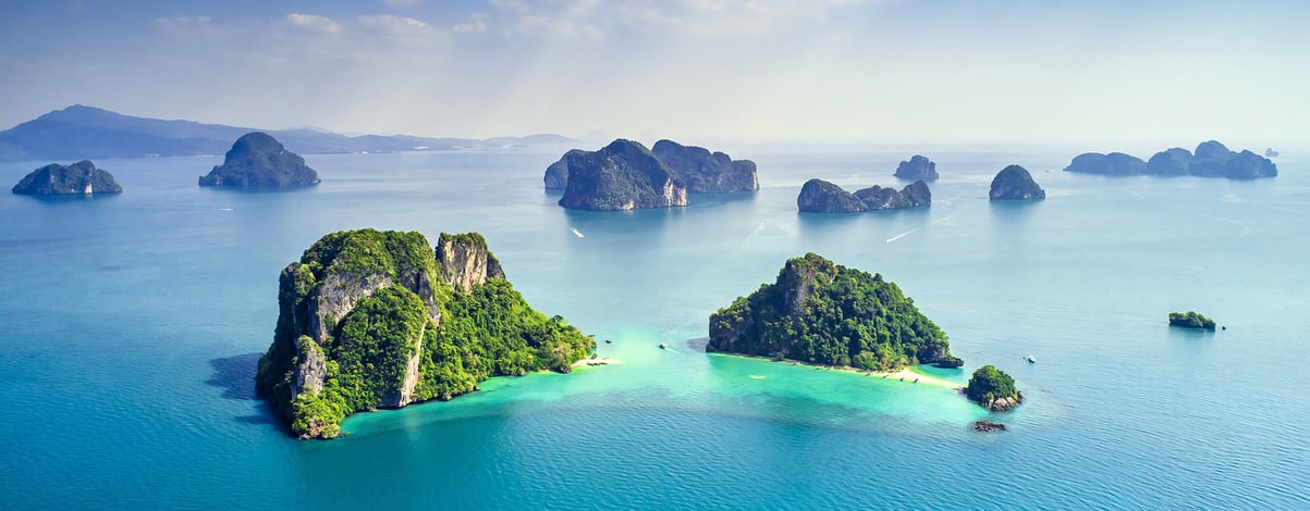 Surrounding Islands of Koh Yao Noi, Phuket, blue sky and waters with small islands