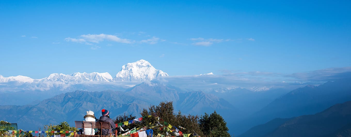 The back of people in morning on Poon Hill at Himalaya Nepal