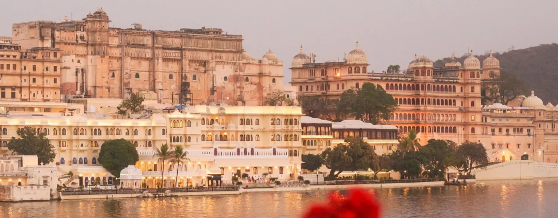City Palace in Udaipur, India, at dusk