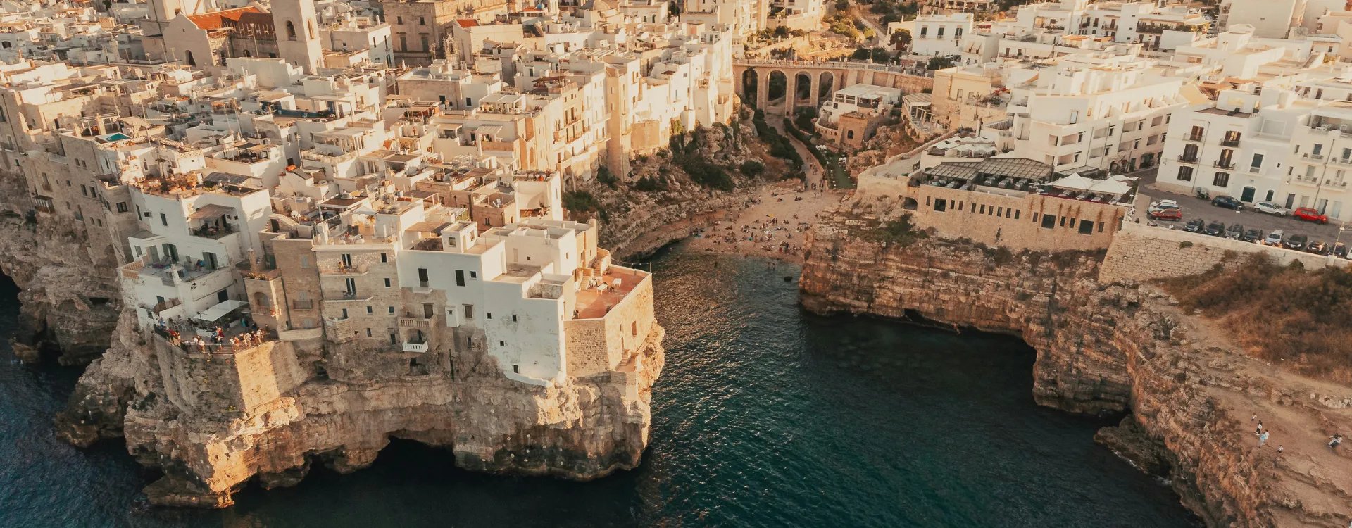 Aerial image of the coastal city of Puglia Italy