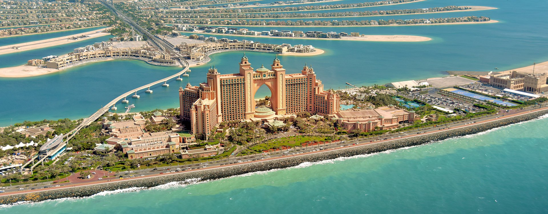 Panoramic view of Dubai from Palm Island