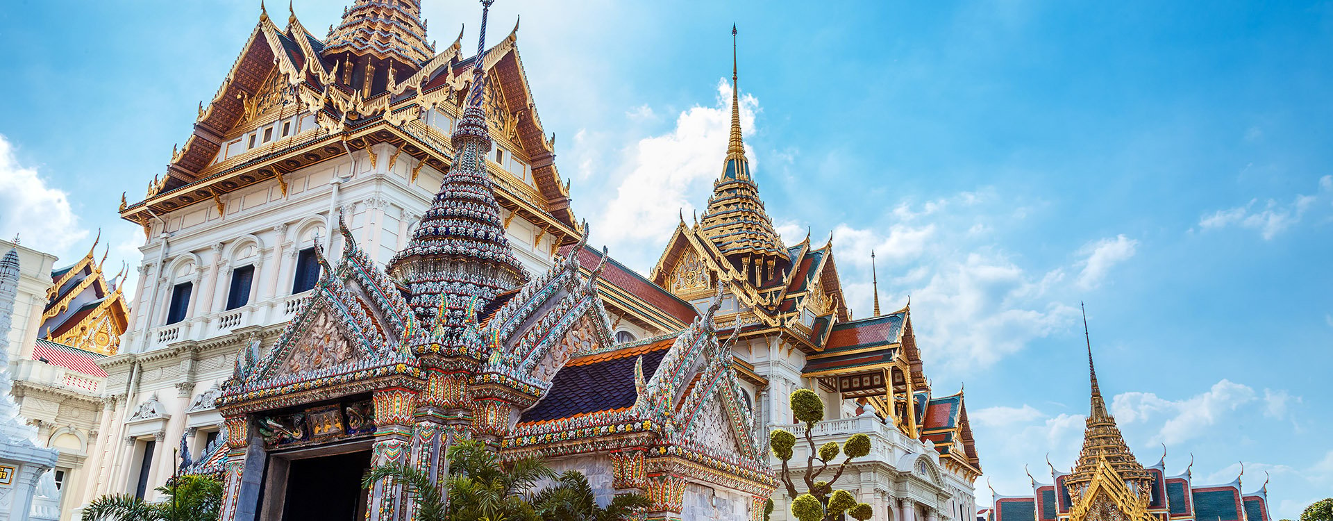 The Grand Palace of Thailand in Bangkok on a clear sunny day