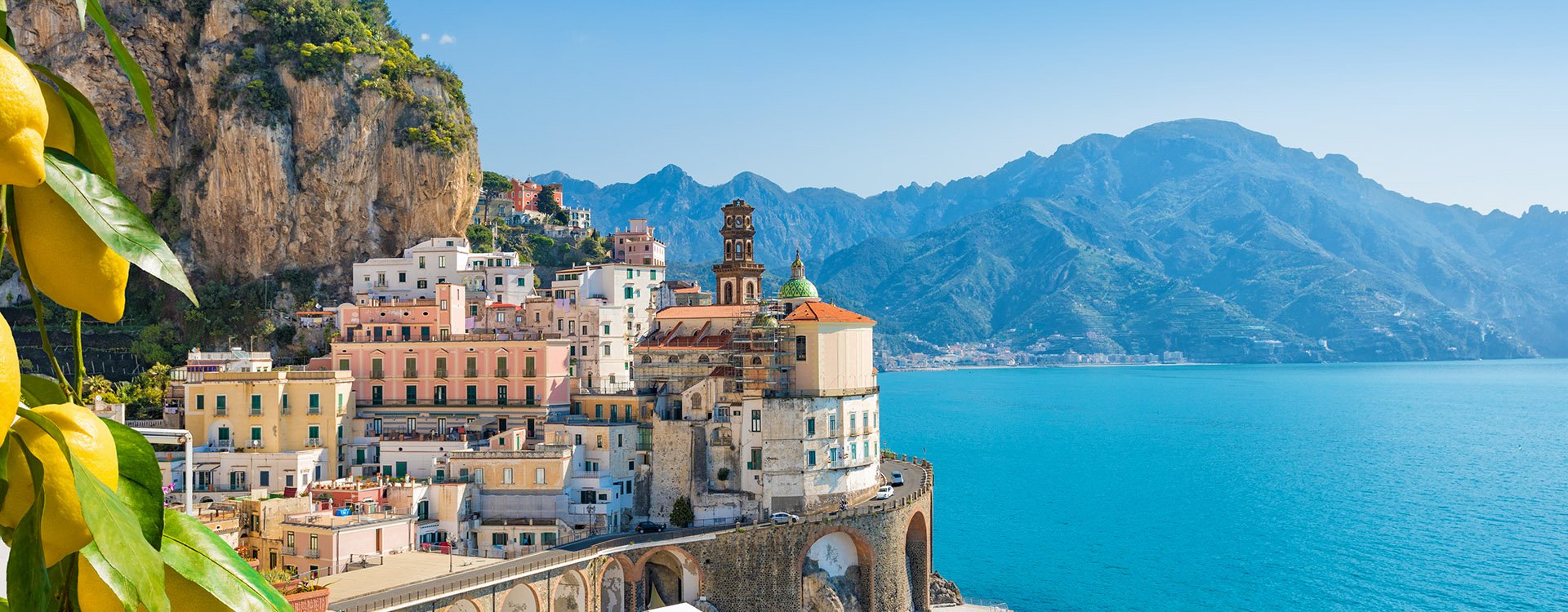 Small city Atrani on Amalfi Coast in province of Salerno, Campania region, Italy.
