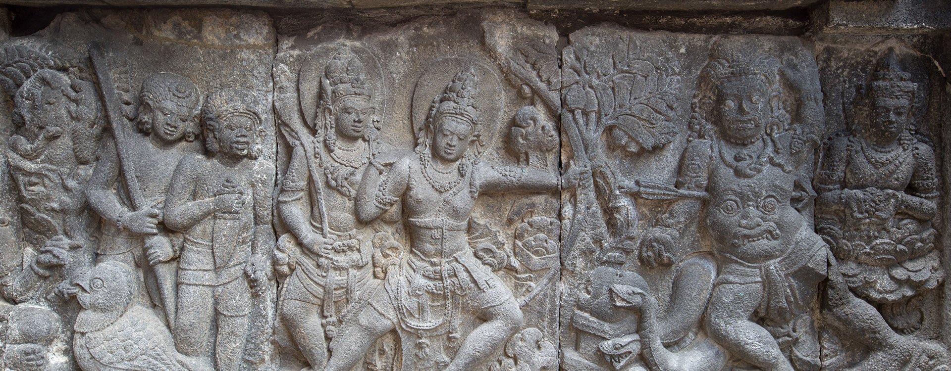 Detail of carved relief at Prambanan, Java, Indonesia