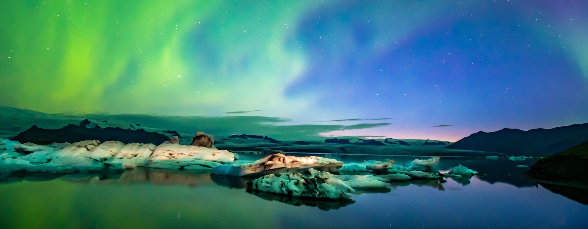 Northern Lights Aurora In Iceland set in the Glacier Lagoon