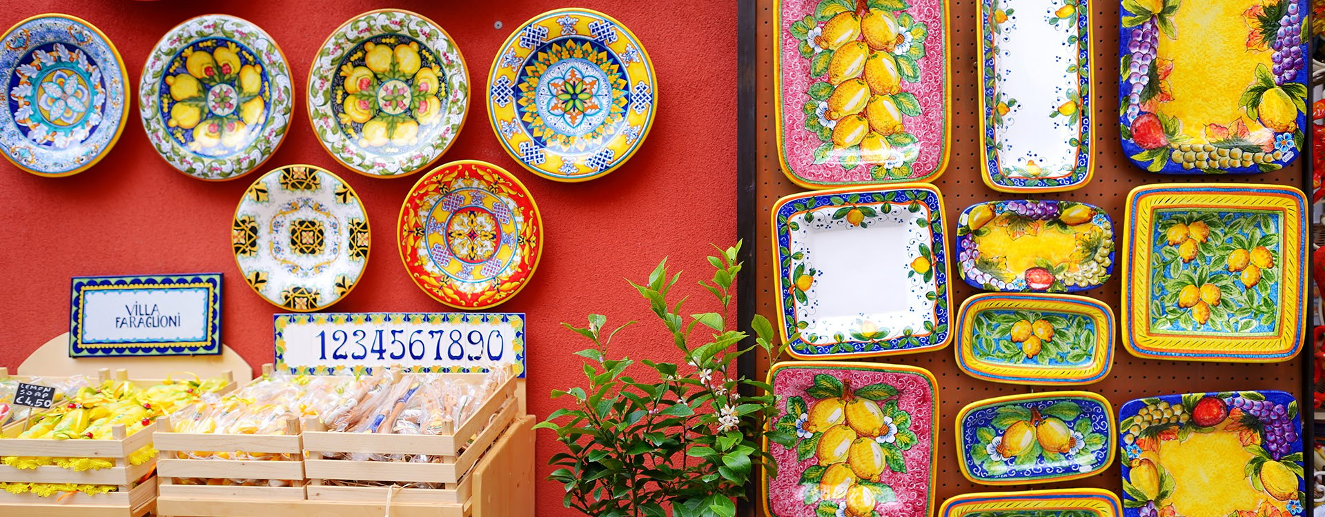 ypical ceramics sold in beautiful town of Positano, Italy