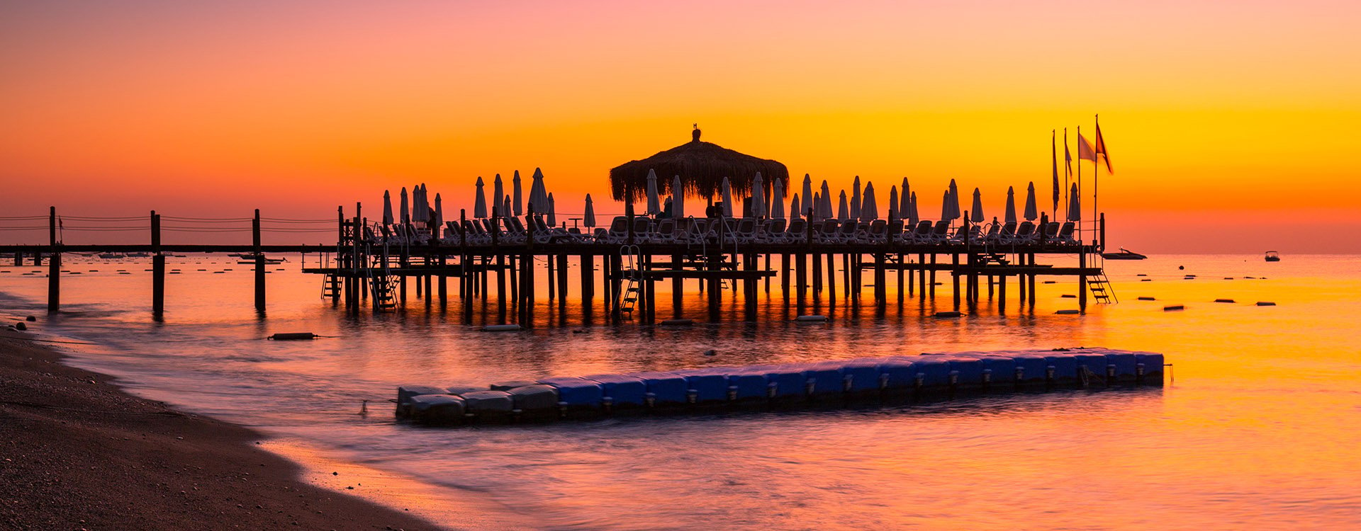 Beautiful sunrise at the beach of Turkish Riviera, Tekirova
