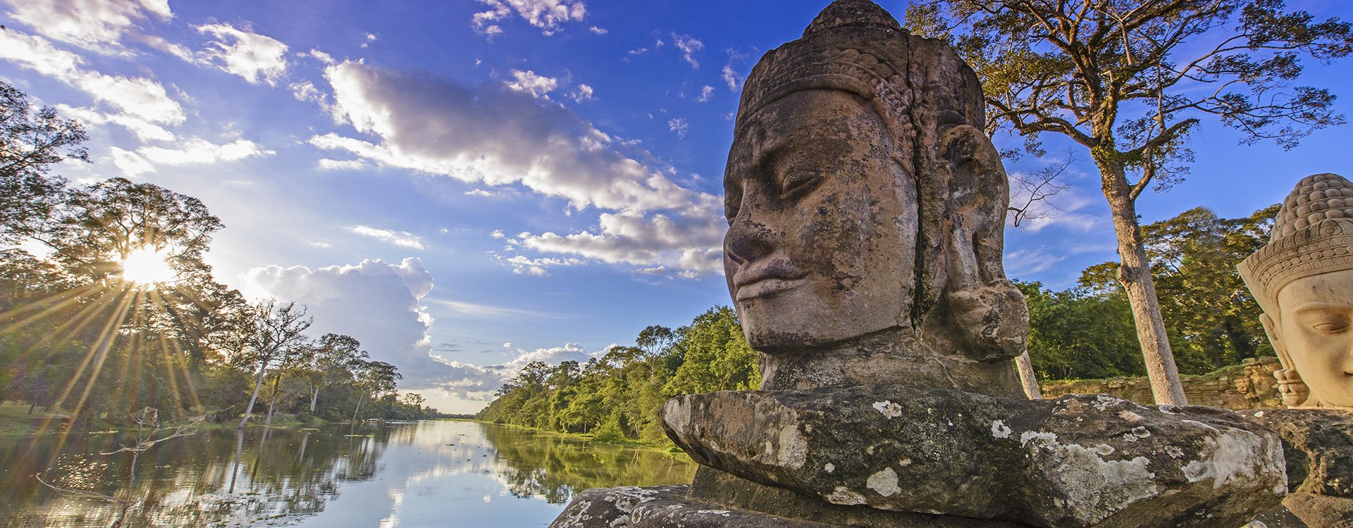 Cambodia, Siem Reap, Angkor Thom entrance, statues on bridge