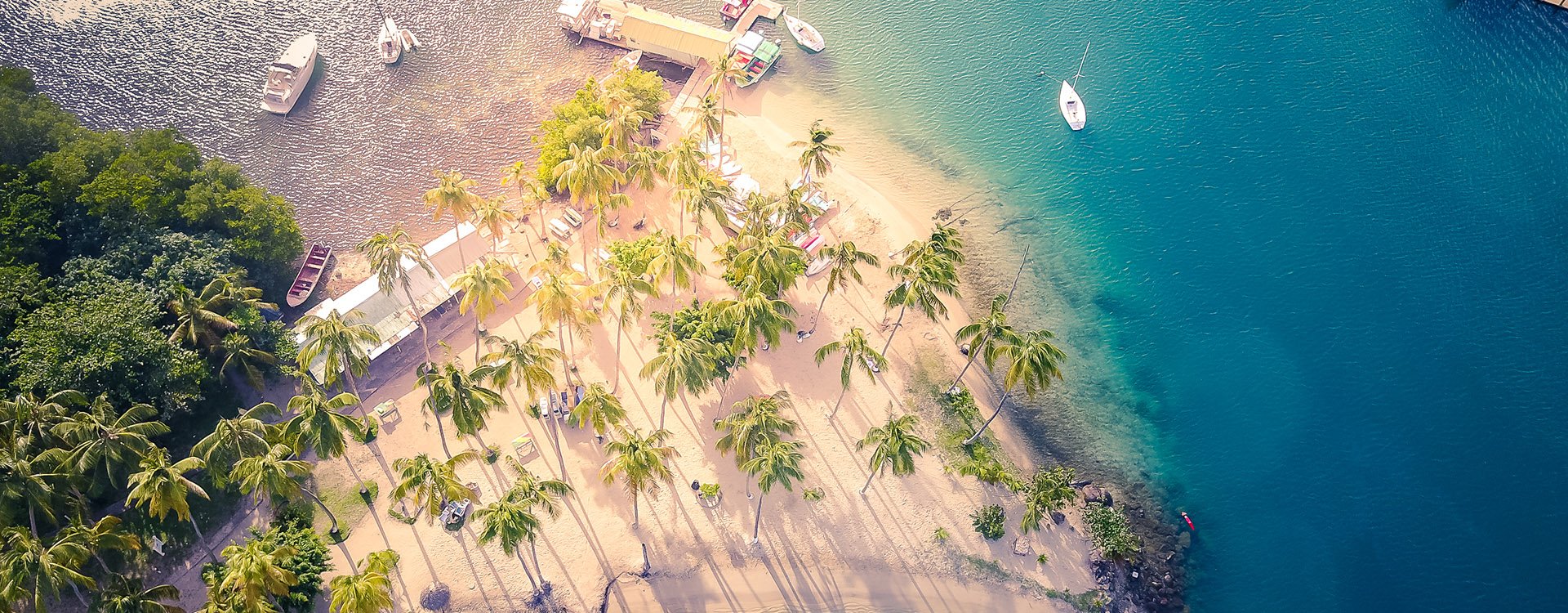 Aerial view of Marigot bay in St Lucia