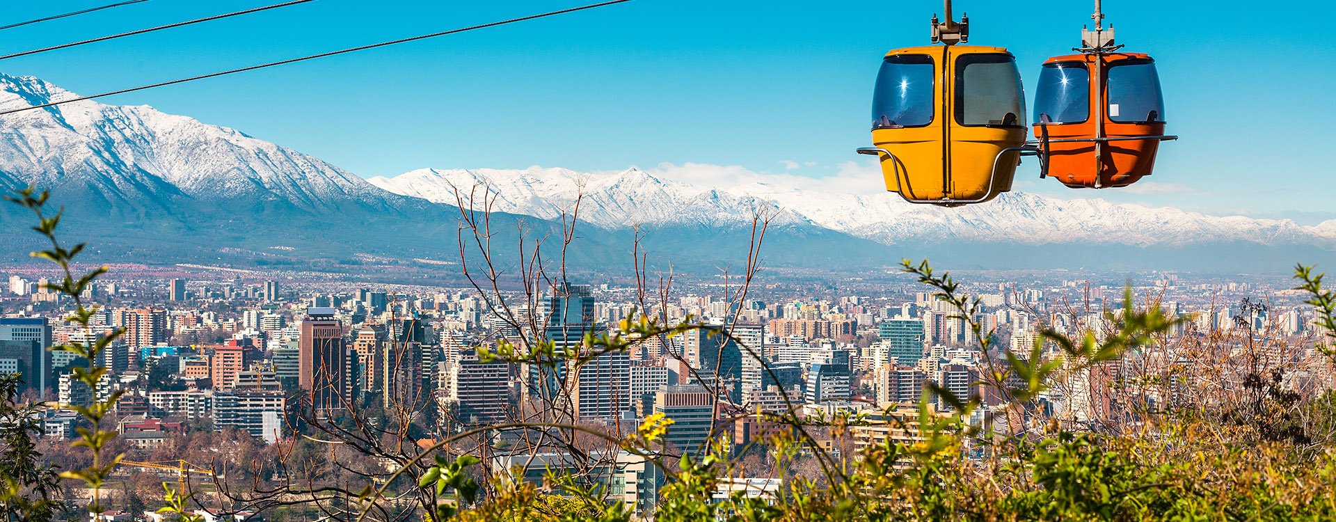 Cable car in San Cristobal hill, panoramic view of Santiago de Chile