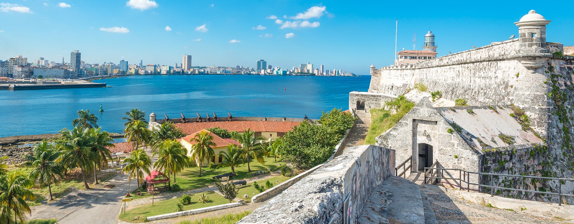 The fortress of El Morro in Havana with a view of the city skyline