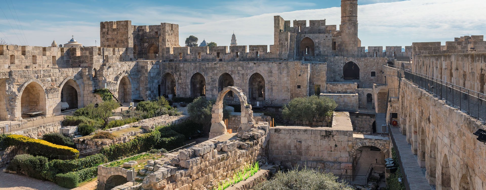 Panoramic view of David's tower at spring time in old city of Jerusalem, Israel