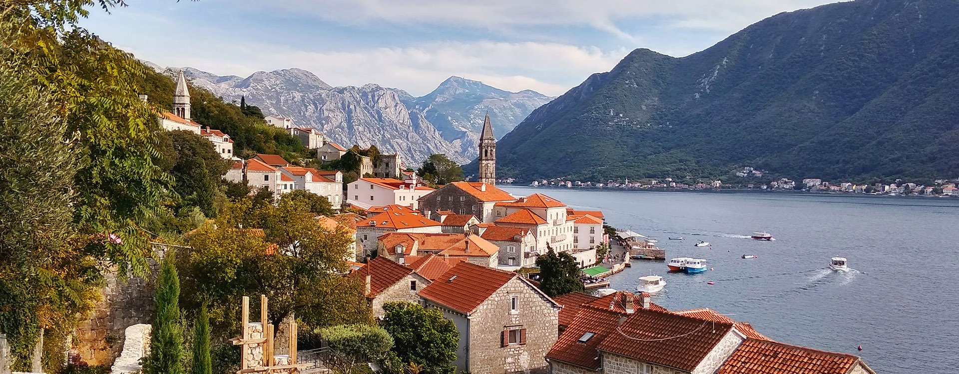 old town in italy. Nature and sea in Europe. Morning and evening in the Bay of Kotor, Montenegro.