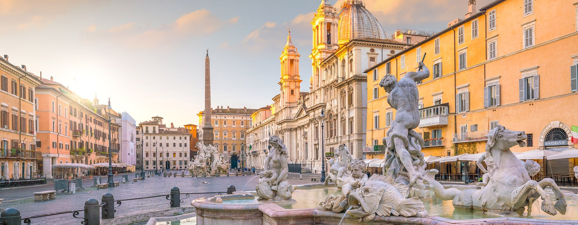 Piazza Navona in Rome, Italy at twilight