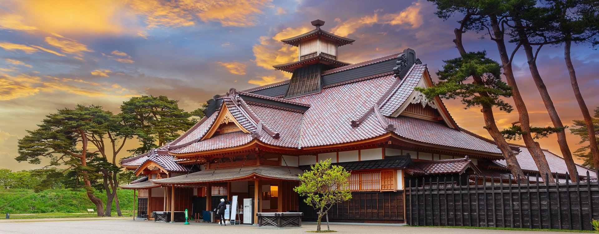 Japanese Temple in summer in Hakodate, Hokkaido, Japan at sunset time