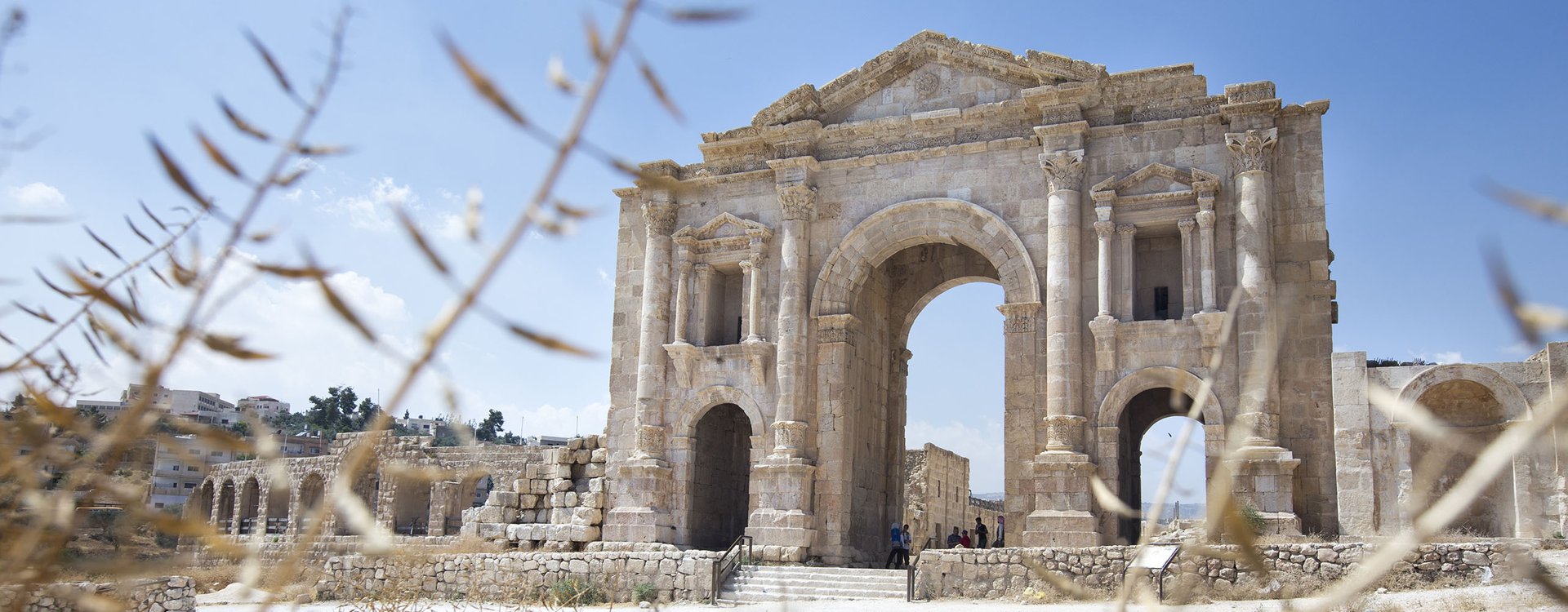 Arch of Hadrian in the ancient Jordanian city of Gerasa, preset-day Jerash, Jordan. It is located about 48 km north of Amman