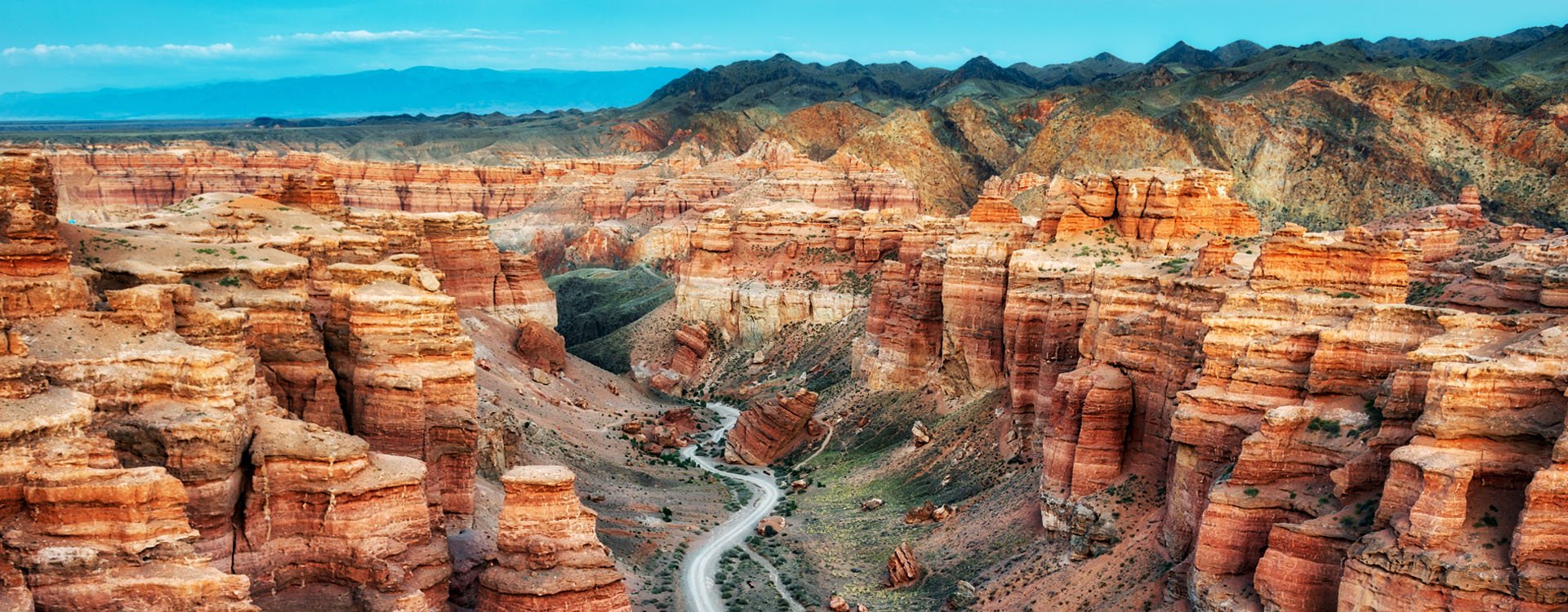 Charyn Canyon in South East Kazakhstan, red soil formation