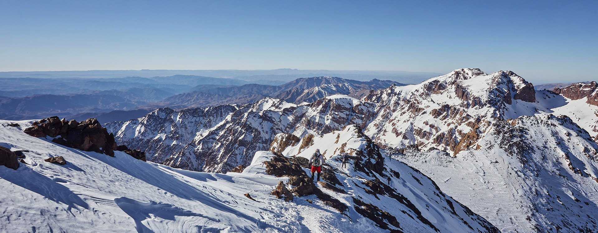 Toubkal national park, Morocco seen from Jebel Toubkal highest peak of Atlas mountains and Morocco
