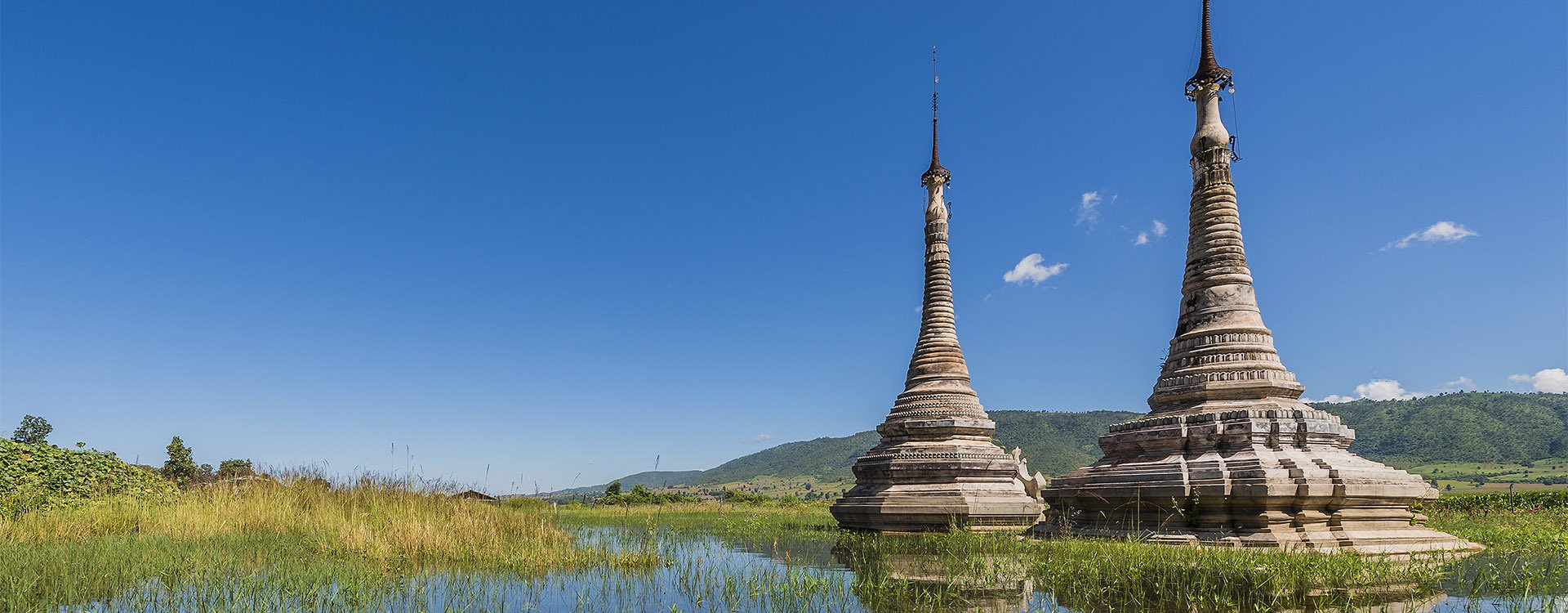 the Pagoda in Inle lake, Myanmar on a clear sunny day