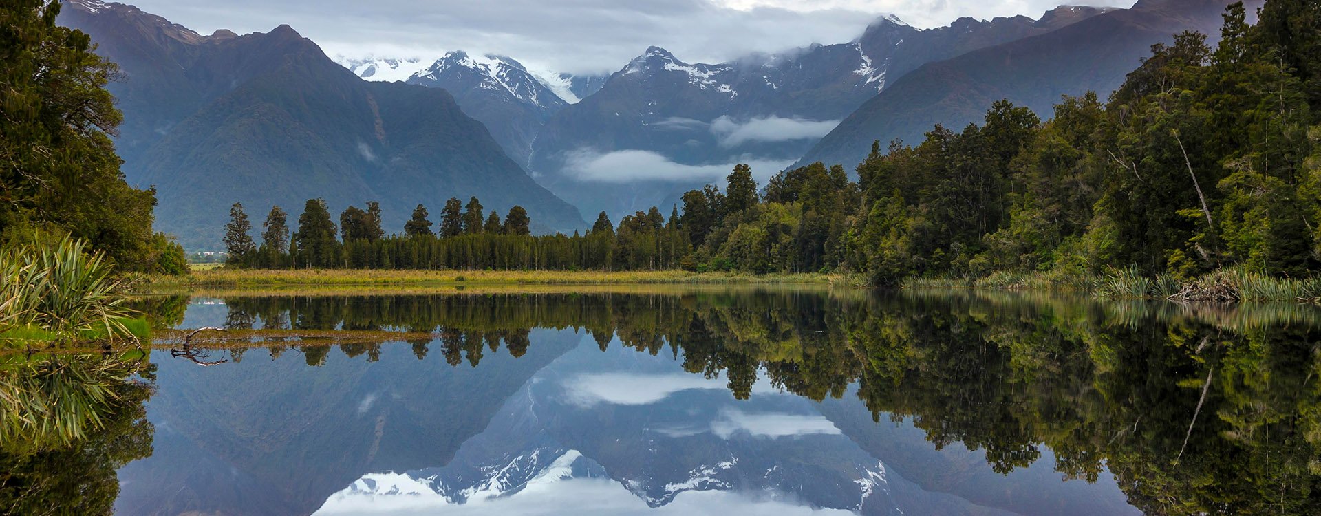 Mt Tasman and Mt Cook, reflection in Lake Matheson, Westland National Park, New Zealand
