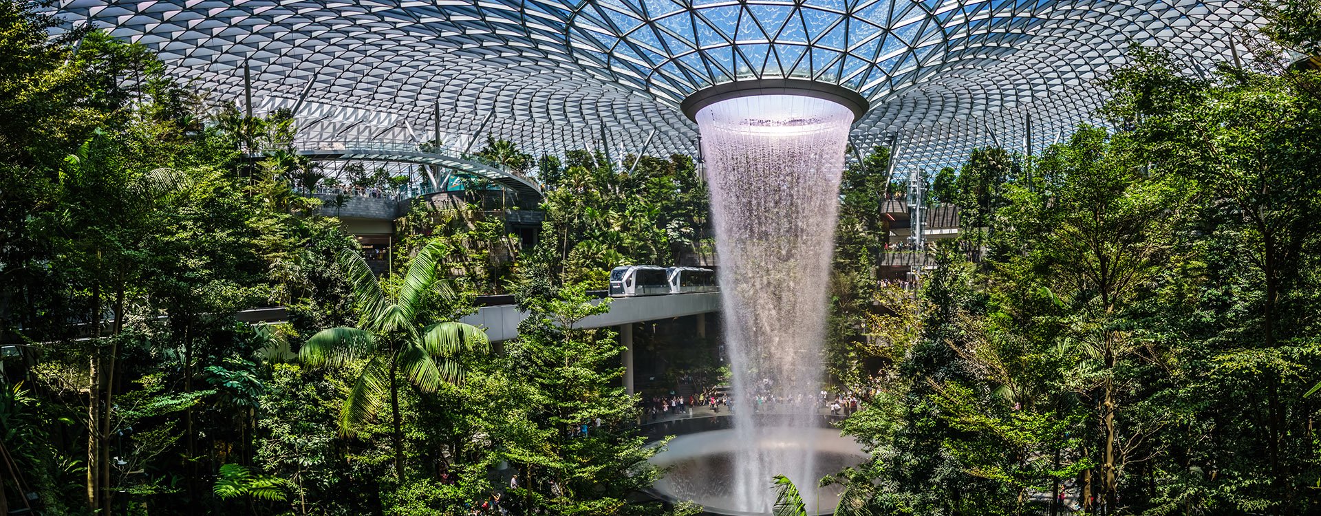 Jewel man made waterfall in Changi Airport is a mixed-use development in Singapore