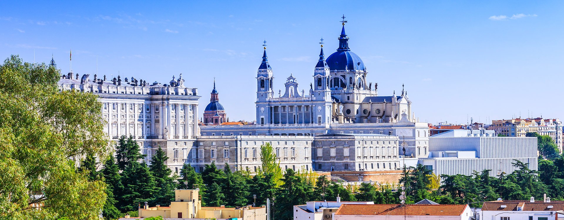 Madrid, Spain. Santa Maria la Real de La Almudena Cathedral and the Royal Palace