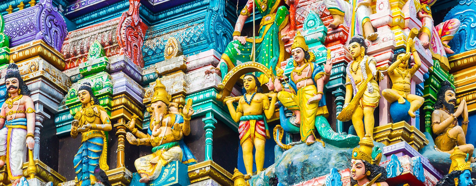 Closeup details on the tower of a Hindu Temple dedicated to Lord Shiva in Colombo, Sri Lanka