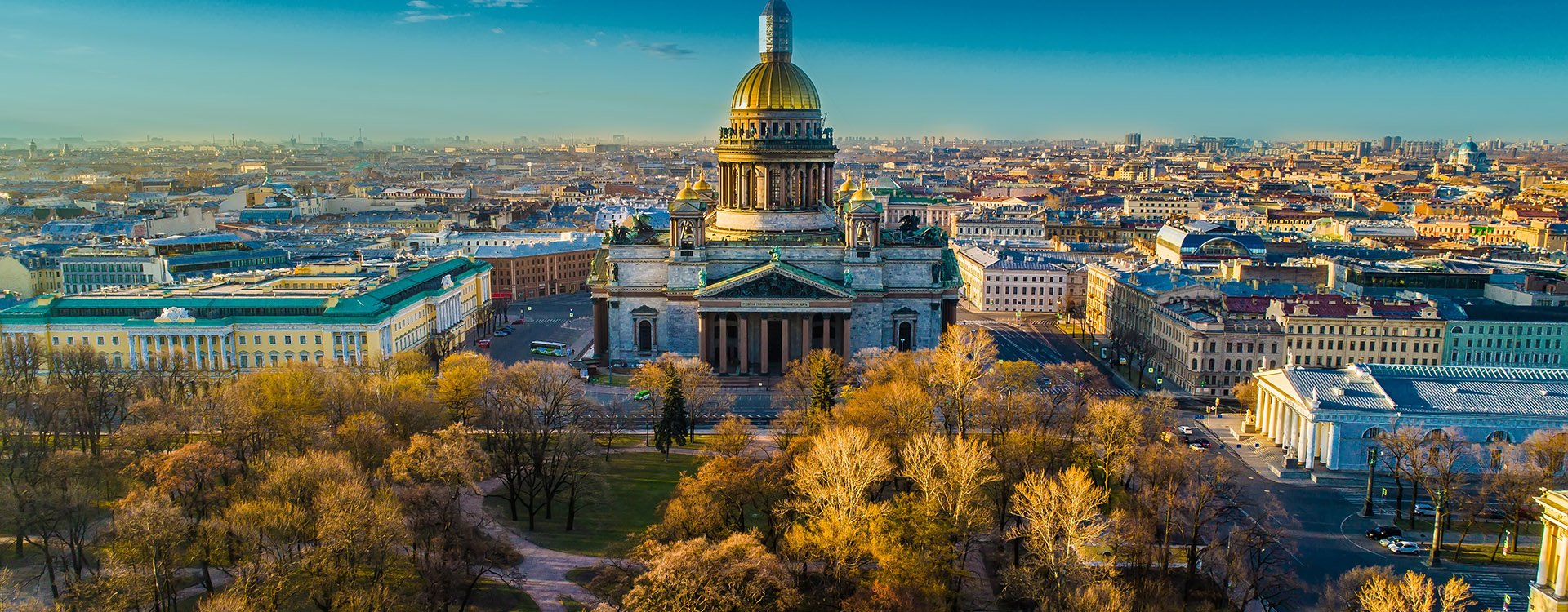 Saint Isaac's Cathedral. St. Petersburg. View from the Neva River. From the monument of Peter the Great