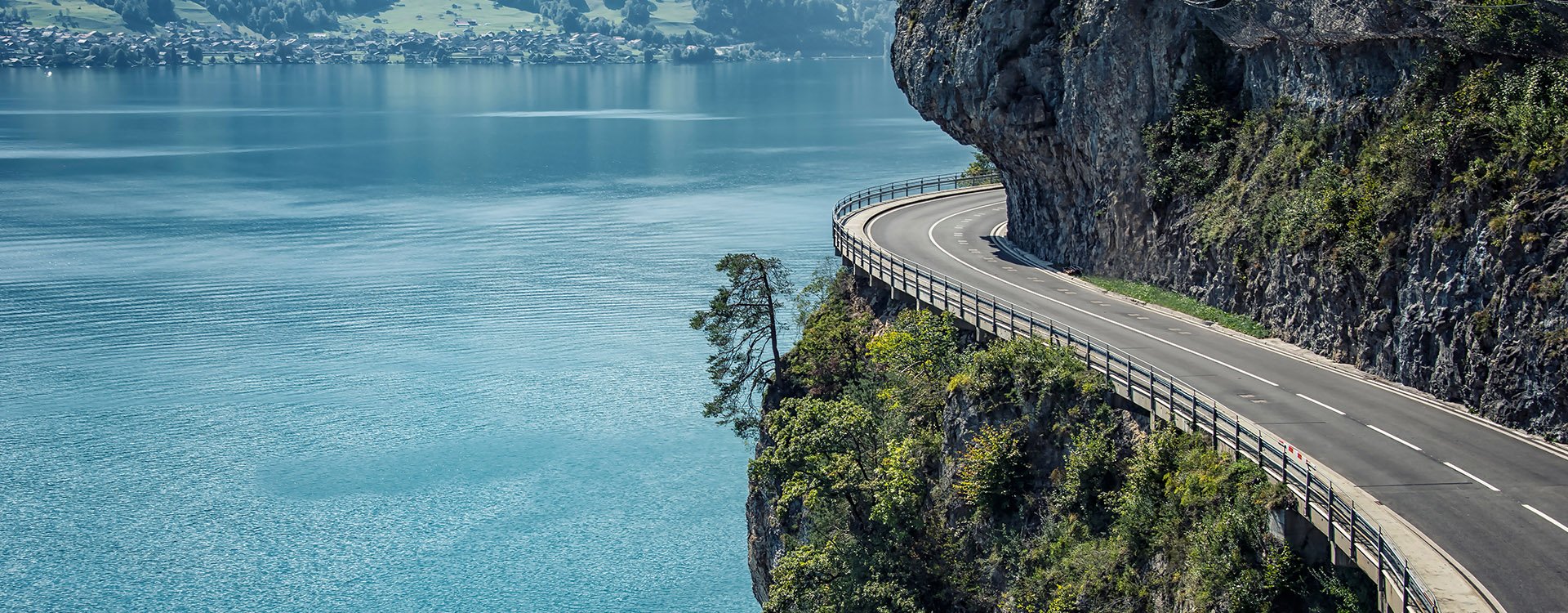 Road built in the cliff in Switzerland
