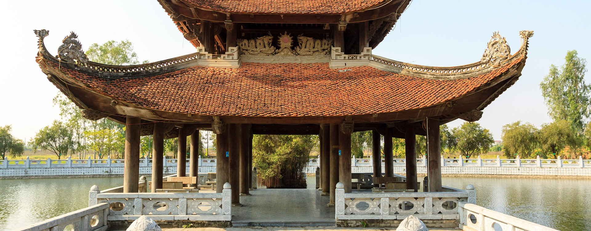 old Vietnam temple pavilion over pond at Hanoi, Vietnam