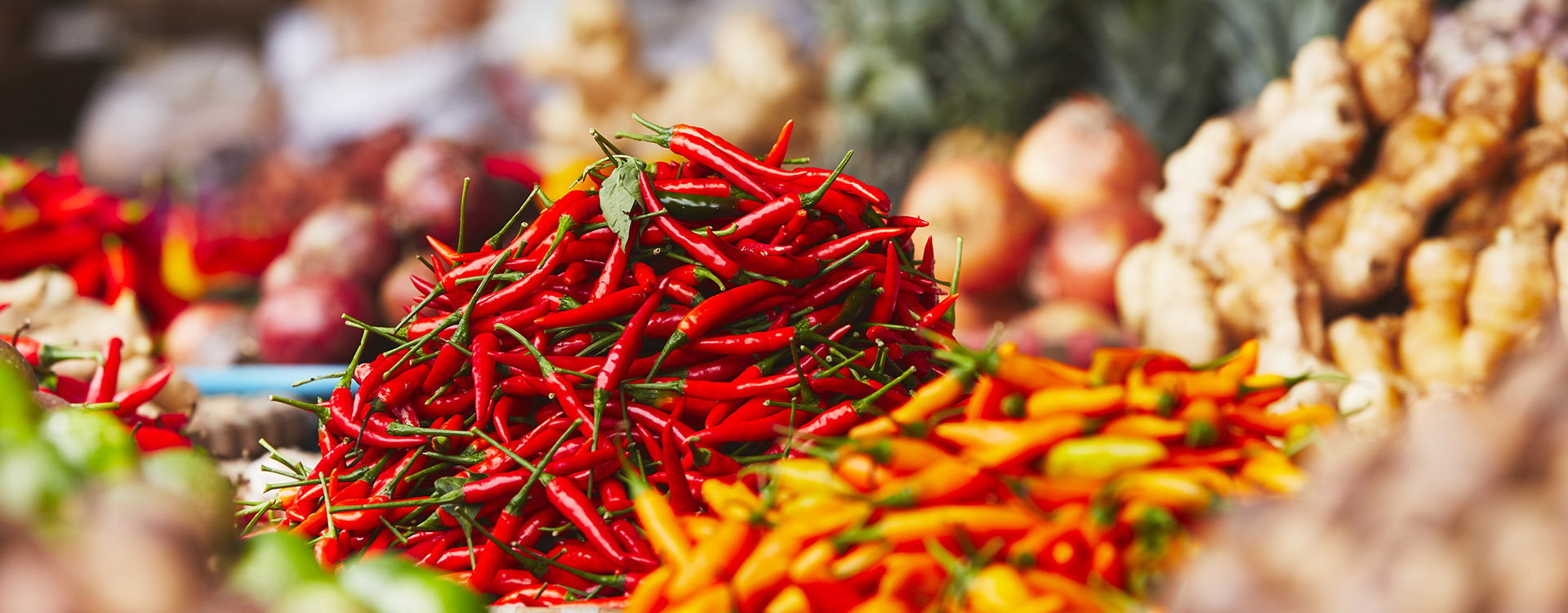 Red chili on the traditional vegetable market in Hanoi, Vietnam