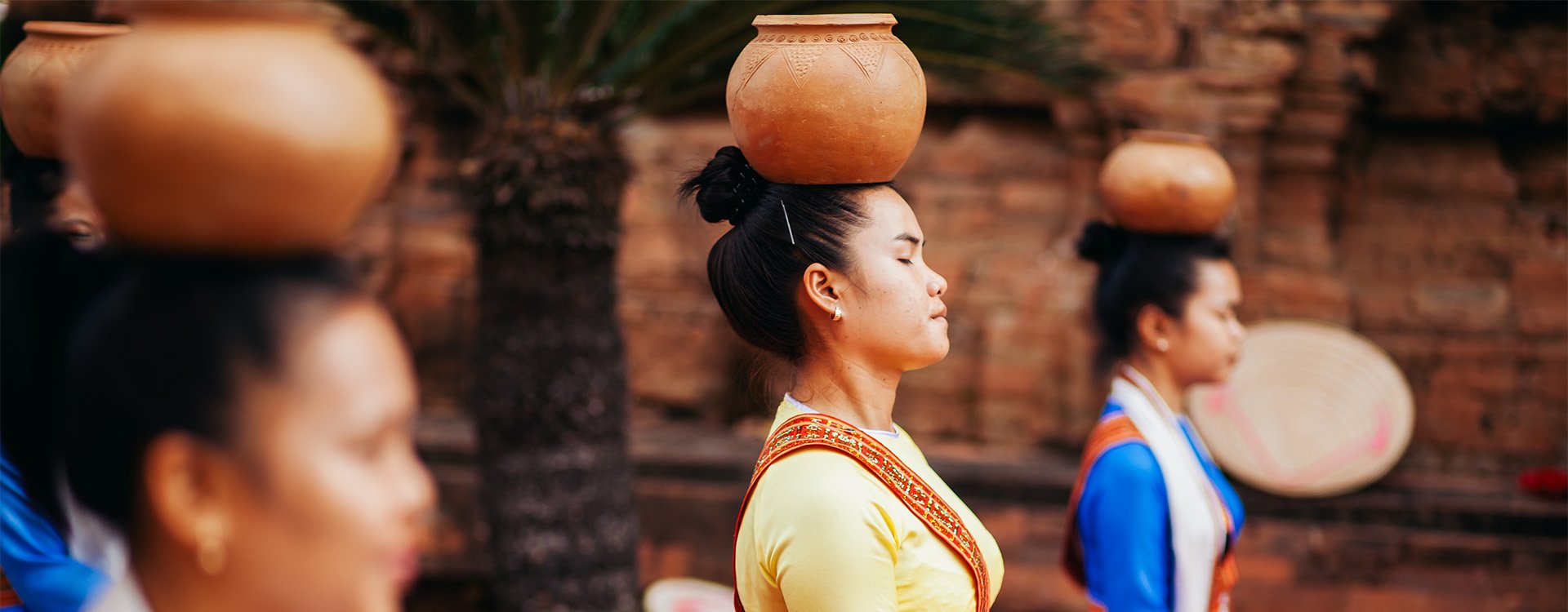 Nha Trang, VIETNAM women dance Traditional with clay pots on lunar new year in pagoda Po Nagar.
