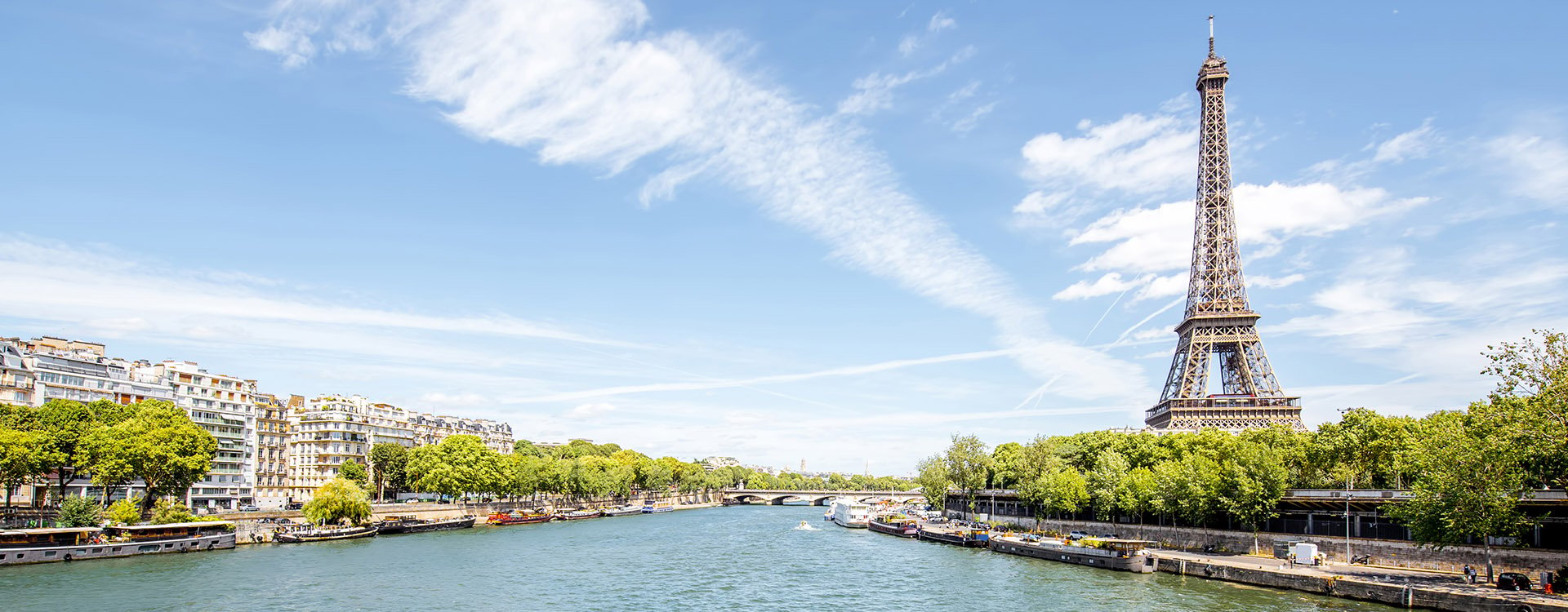 Landscape panoramic view on the Eiffel tower and Seine river in Paris