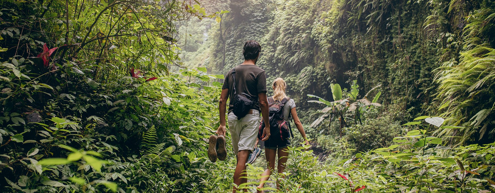 Couple hiking in jungle